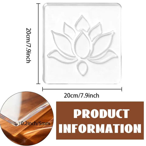 Lotus Flower Acrylic Router Template Seven Nine Inch Square Dead On Clear Floral Inlay Guide with dimensions shown.