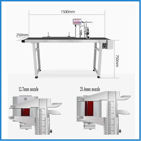 High Speed Online Industrial Inkjet Batch Coder Machine For Printing Date Barcode Logo And Graphic On Production Line with 12.7mm and 25.4mm nozzles.