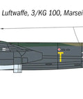 Side view of Dornier Do 217 K1 K2 Bomber Model Kit with Fritz X Bombs 1/72 Scale, unpainted plastic for dioramas.