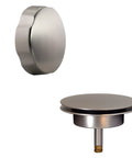 Heavy Duty Cable Driven Bath Waste Drain Assembly With Twenty Seven Long Cable And Solid Brass Handle Fits One Half Schedule Forty PVC Pipe Featuring Smooth Pop Up Stopper Valve And Tight Strainer Plate For Hassle Free Bathroom Updates hardware with brushed finish pop-up stopper and overflow knob.
