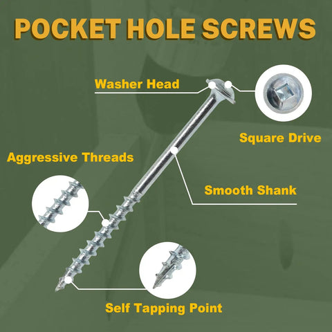 Workhorse Pocket Hole Screws Size 8 X 1 Inch, Coarse Thread Wood Screws With Washer Head and Square Drive