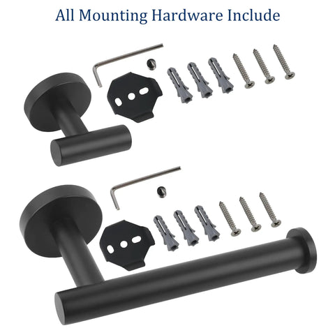 Matte Black Bathroom Hardware Set 3 Piece Premium Stainless Steel Wall Mount Kit mounting hardware included