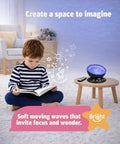Child reading near Calming Autism Sensory Sea Lamp Night Light Projector With 7 Light Modes And Color Changing Music Player