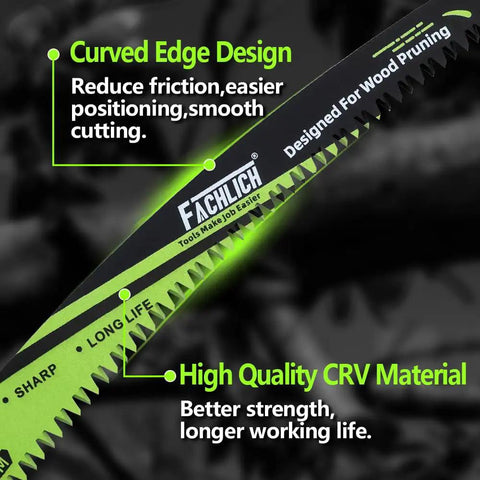 Close-up of 15 Inch Japanese Teeth Reciprocating Saw Blades for Wood Pruning and Tree Trimming 6TPI Curved Edge CRV blade.