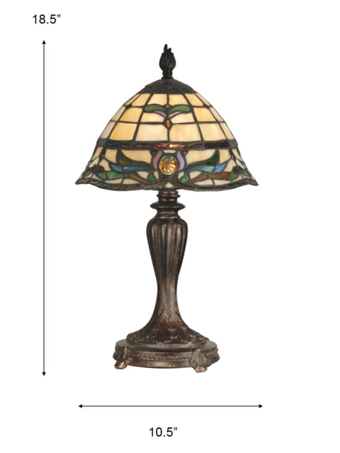 Fieldstone Finish Table Lamp With Art Glass Shade In Black, Tiffany Inspired Lighting, Inline On Off Switch, 18.5 Inch Height, 10.25 In Base Width, Uses 1 X 60W E12 Bulb Not Included, Elegant Home Decor Accent