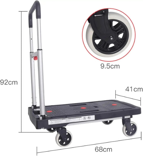 Heavy Duty 300 Lbs Folding Platform Trolley With Adjustable Handle Portable Flatbed Cart For Easy Transport Of Goods Perfect Utility Cart For Warehouse And Home Use Durable And Reliable, 68cm x 41cm