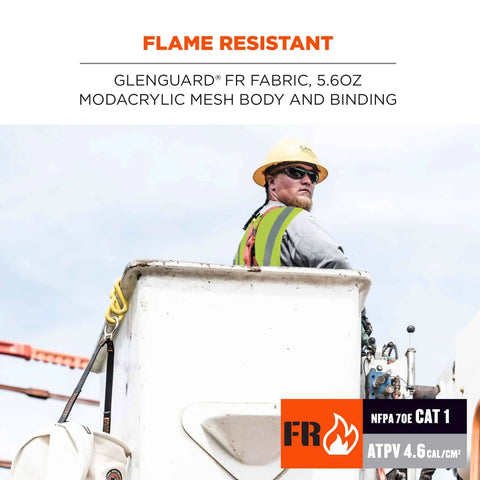 Worksite Ready Class 2 FR Modacrylic Safety Vest Lime Large-X-Large US With ANSI Reflective 3M Scotchlite ATPV 4.6 Cal Per Cm2