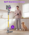 Heavy Duty Cordless Stick Vacuum Delivering A Rock Solid 55Kpa Suction And Snappy 650W Motor, Extended Eighty Minute Battery Life, Self Standing Anti Tangle Brush Making it easy to clean pets and carpets.