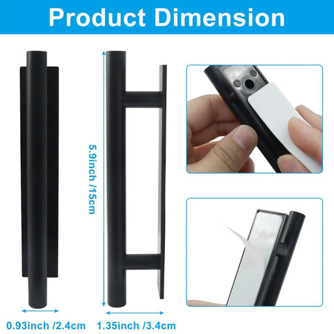 30 Pack Self Stick Push Pull Helper Door And Cabinet Handles For Kitchen Cabinets Drawers Adhesive Mount No Drilling Needed Easy Grip For Smooth Operation And Durable Plastic, 5.9in black handle dimensions