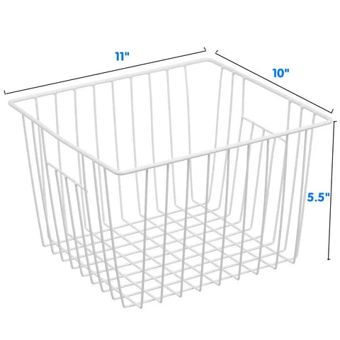 Vibe Shift Your Deep Freeze Setup With Heavy Duty Wire Baskets Acting As Kitchen Storage Organizer Bins For Chest Or Upright Models Refrigerator Dividers With Beefy Handles Four Pack Pearl White, measuring 11x10x5.5 inches.