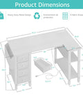 Dimensions of a White L Shaped Desk With Drawers And Storage Shelves 47 Inch Corner Reversible Computer Desk With Built In Power Strip And USB Ports
