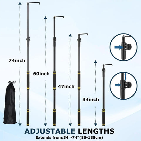 Telescoping Truck Cargo Grabber 34 to 74 Inches, Pickup Bed Retriever Tool for Easy Cargo Access, Stainless Steel, Rust-Resistant, Store It Easily, Great for Cars, Trucks, and RVs, No More Climbing Into the Bed