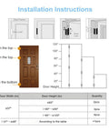 VOLUKA 6-pack non-mortise door hinges, 4x3 in, black stainless steel, with installation diagrams