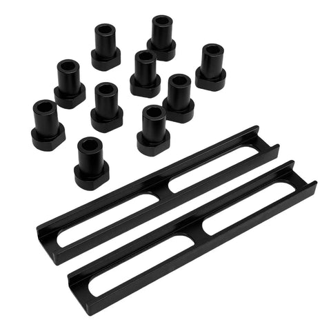 Aluminum Alloy Workbench Dog Stop Non Slip Clamping Pad for MFT Tables, 10-piece kit with 2 bases visible on white background.