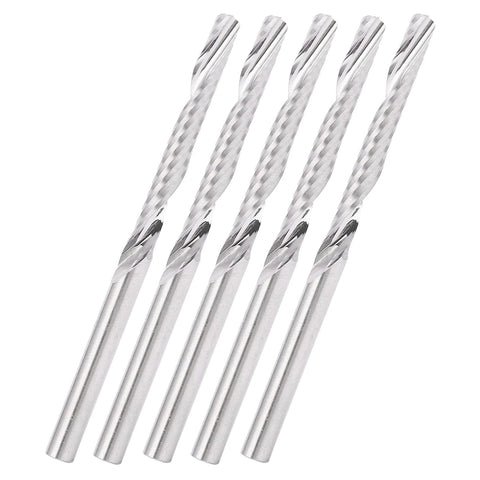 5pc tungsten steel straight shank end mills, single flute, 3.175x3.175x25x50mm, for wood carving.