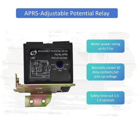 Adjustable Potential Relay With 30A At 110 To 270 VAC For 3 And 5 Terminal Systems 5 HP Motor Rating 30A NC contacts, black unit