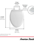 Soft Close Elongated Toilet Seat In White Quiet No Slam Lid With Durable Polypropylene Construction dimensions diagram.