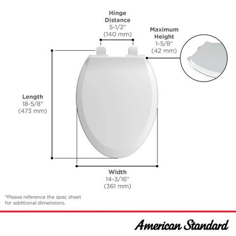 Soft Close Elongated Toilet Seat In White Quiet No Slam Lid With Durable Polypropylene Construction dimensions diagram.
