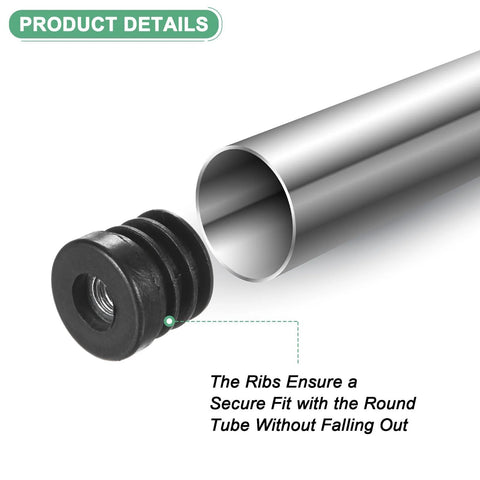 Close-up of Six Pack Round Tube Inserts With M8 Thread For 1 Inch Outer Diameter Plastic Tubing and open tube end showing fit details