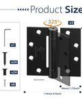 3 Pack Self-Closing Door Hinges, 4.5 Inch Spring Hinges With Adjustable Tension, Square Corner, Black UL Listed dimensions