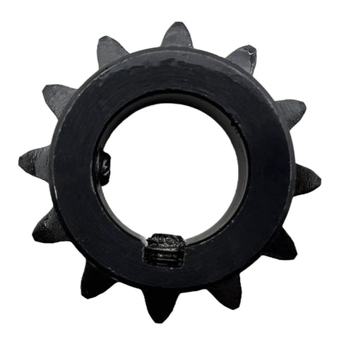 Heavy Duty Roller Chain Sprocket Type B 12 Tooth 3/4 Inch Bore For 3/8 Inch Pitch For 35 Chain Hardened ANSI 1045 Steel Drive Sprocket 35B12-3/4 With Keyway And Dual Setscrews Rust Resistant And Built Tough black sprocket front view