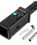 Beef Up Your Towing Setup With This Trailer Hitch Adapter Reducer From One And A Quarter Inch To Two Inch Six And A Half Inch Extension Half Inch Pin And Clip Five Eighth Inch Adapter For Three Thousand Five Hundred Lbs GTW shown with pin and clip