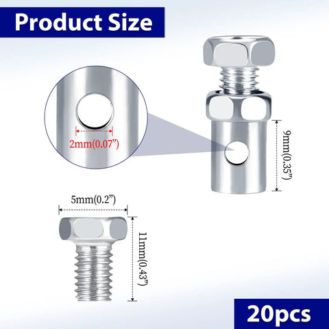 20 Piece Universal Clutch, Brake, and Throttle Cable Ends Kit With One Eighth Inch Crimp Ends showing detailed dimensions
