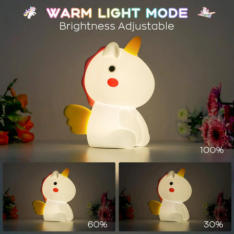 Unicorn Night Light For Kids With Dimmable Multi Color Glow Rechargeable Silicone Unicorn Lamp For Girls Bedroom in warm light mode