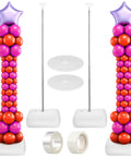 Gadpiparty balloon column stand kit with adjustable poles and white bases; two towers in orange and pink with star tops