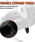 Close-up of Premium 5/16 24 Acorn Nut Kit Plus Heavy Duty Lock Washers for rearview mirror on motorcycle with black finish.