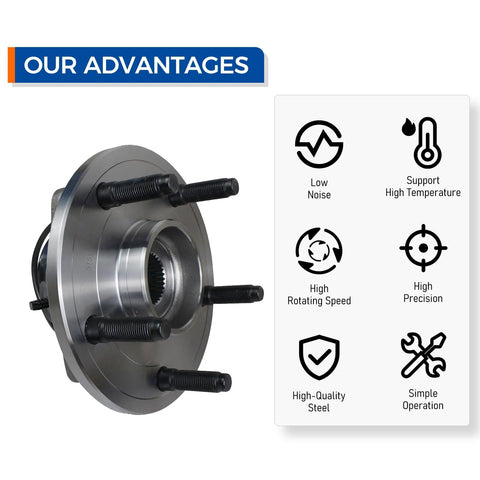 Pair Front Wheel Bearing And Hub Assembly For 2006 2007 2008 Dodge Ram 1500 With ABS 5 Lug OE Replacement Heavy Duty Front Wheel Hub