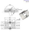 Front view of 304 stainless steel damping hinge with adjustable torque; mounting plate with six holes.