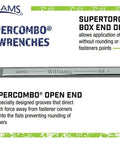 Seven Piece SAE Wrench Set With Open End Grooves includes a chrome wrench with SuperTorque box design and open end grooves.