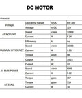 Specifications chart for Mini DC 12V Hand Drill Kit With JT0 Chuck detailing voltage and performance metrics.