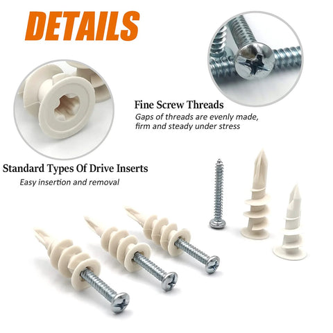 Plastic Drywall Anchors And Screws Kit 140 Pieces For Self Drilling Hollow Walls Includes 70 Anchors In 13x42mm And 70 Screws In 15x33mm No Drill Needed Durable Nylon Construction Quality