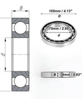 Diagram of Deep Groove Ball Bearing 6915 P6 75x105x16mm Pre Lubricated Open Type with dimensions and silver tone design