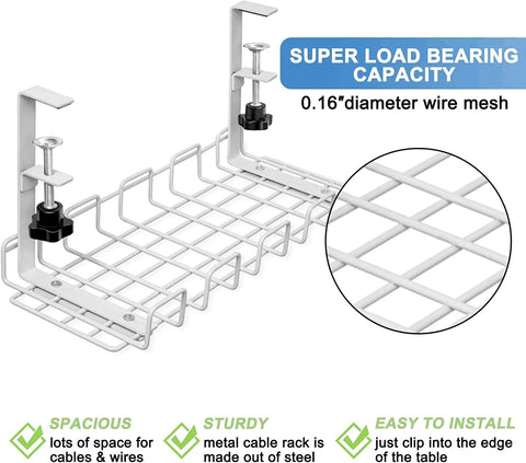 Under Desk Cable Management No Drill 32 Inch 2 Pack Fast Clip On Cable Organizer with sturdy wire mesh design and clamps.