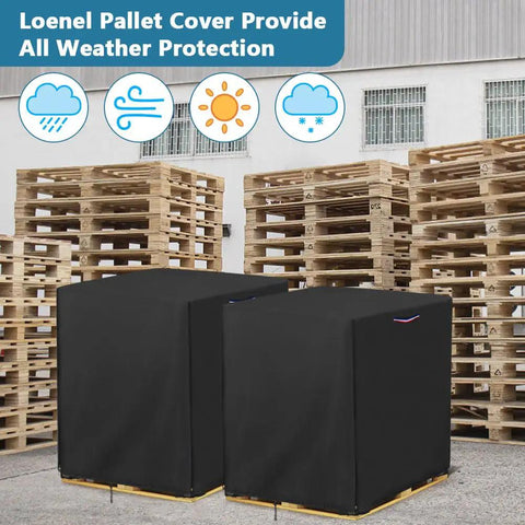 No Sweat Heavy Duty Waterproof Pallet Cover With Thick 600D Fabric And PU Back Coating double stitched seams fits standard pallets in storage.