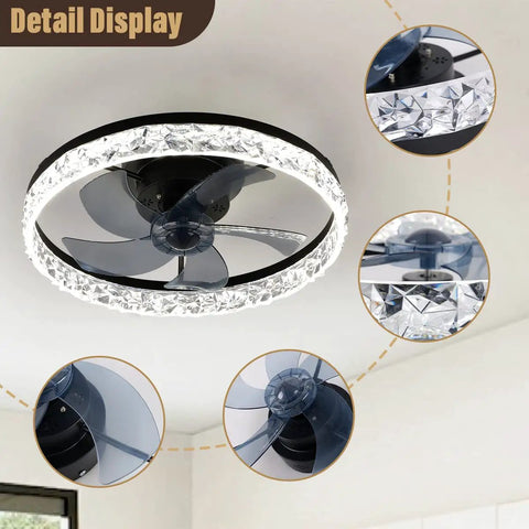 Close-up of Dope 2 In 1 20 Inch Round Flush Mount Ceiling Fan with Lights Dimmable LED Remote Control 6 Speeds in a room