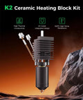 K2 Ceramic Hotend Kit With Quick Swap Nozzle for 3D Printers, showing ceramic heating block in rocky landscape background
