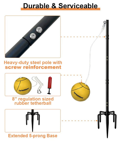 Tetherball Set With Ball And Rope For Outdoor Backyard Play Adjustable Tether Ball Pole With Screw Reinforcement 5 Prong Base