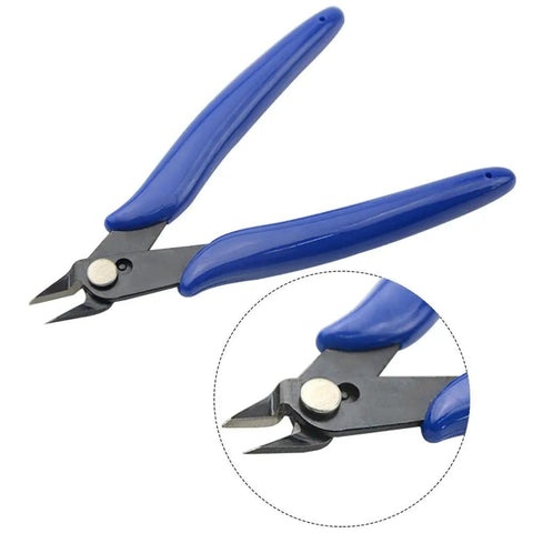 Close-up of blue-handled pliers from the Professional 17 Piece Model Tools Kit For Gundam And Car Model Building, Starter Friendly Hobby Craft Set.