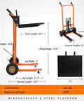 Compact Hydraulic Stackers For Tight Aisles, 440 Lbs Capacity Manual Pallet Jack With 35.8 Inch Lift, showing dimensions