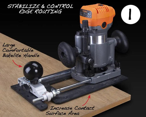 Seven Functions In One Jig Router Base Kit For Circle Jig with stabilizing edge routing handle and increased contact surface.