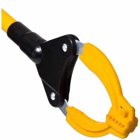 Close-up of yellow rubberized claw on Your Go-To Magnetic Pickup Tool with Rubberized Grips 36 Inches Long Heat Treated Claws for Durability Includes Strong Magnet Grabs Penny Sized Objects and Small Metal Parts Ideal for Home Garage and Shop