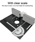 Heavy Duty Aluminum Router Table Insert Plate With Precision Center Guide Bushing Rock Solid Flip Top Woodworking Auxiliary Mounting Base Straight Shooting Black Kit For Weekend Warriors showing clear scale for accuracy.