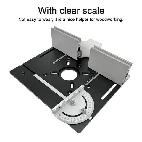 Heavy Duty Aluminum Router Table Insert Plate With Precision Center Guide Bushing Rock Solid Flip Top Woodworking Auxiliary Mounting Base Straight Shooting Black Kit For Weekend Warriors showing clear scale for accuracy.