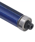 Close-up of Ycauty Tungsten Steel Flush Trim Router Bit with blue coating and 1/4 inch shank for wood and MDF cutting.