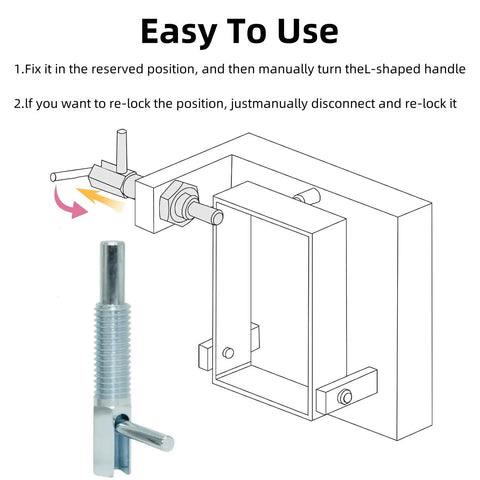 Four Pack M12 Retractable Indexing Plunger Pins Crafted From Heavy Duty Carbon Steel With Rock Solid Spring Loaded Latches And Easy Pull L Shaped Handles For Reliable Job Site Use, demonstrating how to use the L-shaped handle and locking mechanism.
