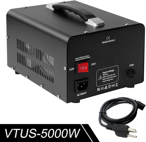 Beefy 5000 Watt Voltage Converter Transformer For Heavy Duty Step Up And Step Down From 110-120V To 220-240V And 220-240V To 110-120V With Circuit Breaker Protection And 100 Percent Load Capacity Plus Simultaneous 3-Mode Output with power cord